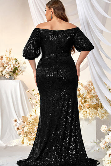 Sparkly Champagne Long Mother of the Bride Dress with Puff Sleeves